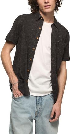 Lucky Brand Slub Knit Short Sleeve Cotton Blend Button-Up Shirt in Blackened Pearl at Nordstrom, Size Medium