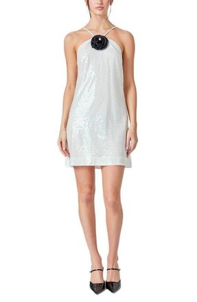 endless rose Florett Sequin Sleeveless Minidress in White at Nordstrom, Size X-Small