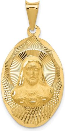 Diamond2Deal 14k Yellow Gold Diamond-cut Solid Sagrado Corazon de Jesus Oval Pendant