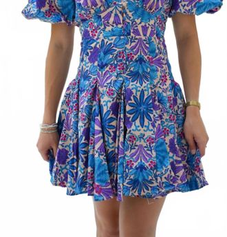 Olivaceous Diya Floral Puff Sleeve Mini Dress In Cream/purple