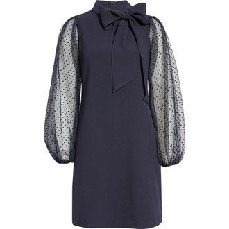 Vince Camuto Bow Neck Long Sleeve Shift Dress in Navy at Nordstrom, Size 12