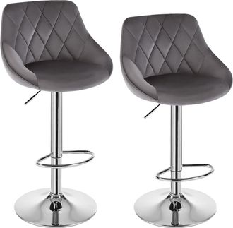 Woltu 2x Taburete De Bar Asiento De Terciopelo Taburete Giratorio Sillas Bar Altura Regulable Taburete Alto Cocina Gris Oscuro - Woltu