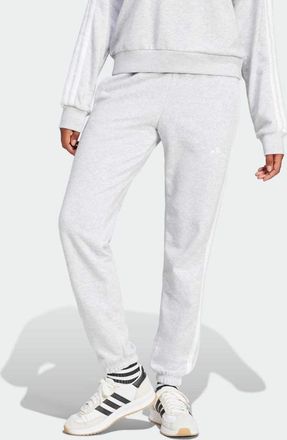 adidas adidas Performance - Essentials - Pantaloni in spugna grigio chiaro m&eacute;lange con risvolto e 3 strisce bianche