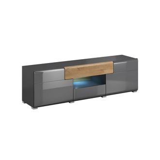 Petits Meubles Mueble TV 2 puertas 2 cajones 159 cm estratificado Gris marrón