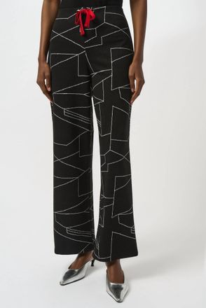 Joseph Ribkoff Jacquard Knit Abstract Print Wide Leg Pants In Black/off White