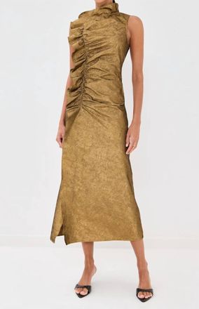Ulla Johnson Demetria Sleeveless Ruched Front Midi Dress In Gold Leaf