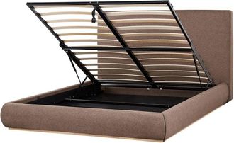 Beliani Beliani - Stylish Polyester Upholstered Ottoman Bed with Storage Headboard eu King Size Bedroom Furniture Dark Brown Campagne