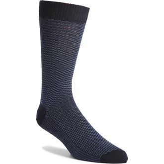 Canali Micropattern Jacquard Wool Blend Dress Socks in Navy at Nordstrom, Size Large