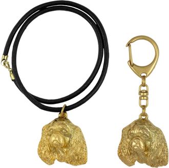 OEM Cavalier King Charles Spaniel I - Llavero Y Collar Con Perro En Caja, Producto Ba&ntilde;ado En Oro De Alta Calidad, Marca Art-dog