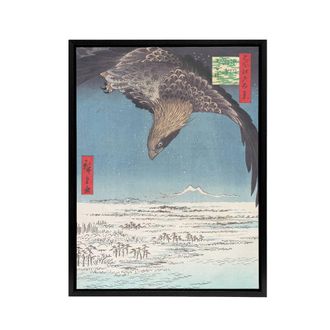 Artery8 Hawk Over Plain At Fukagawa Japan Framed Canvas Wall Art Print Hiroshige in Blue | Size: W24 x H32