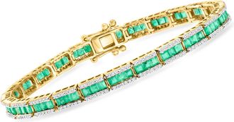 Ross-Simons Emerald and Diamond Bracelet in 14kt Yellow Gold