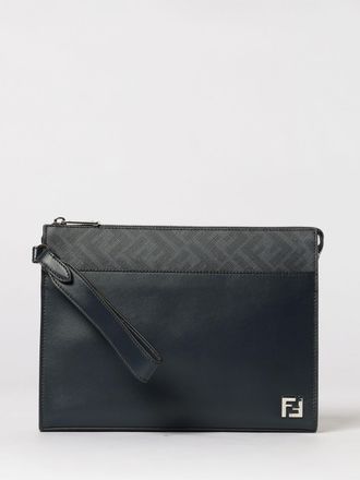Fendi Clutch Squared FF Fendi in pelle e cotone spalmato saffiano