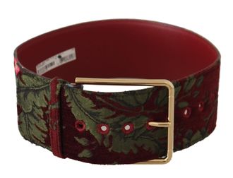 Dolce & Gabbana Womens Red Embroidered Leather Gold Logo Metal Buckle Belt - Multicolour - One Size