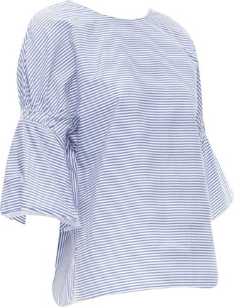 Tibi striped cotton bell sleeves back top