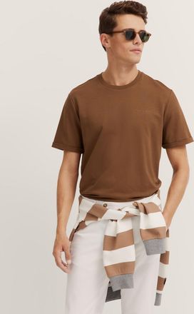 Bugatti T-Shirt BUGATTI, Herren, Gr. XXL, braun (70, cognac), 100% Baumwolle, unifarben, normal, Rundhals, gerader Abschluss, Shirts T-Shirt, mit Print