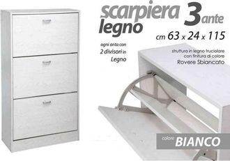 Trade Shop Trade Shop - Mueble Zapatero 3 Puertas Madera Blanca 63 X 24 X 115 Cm 715617 Zapatos