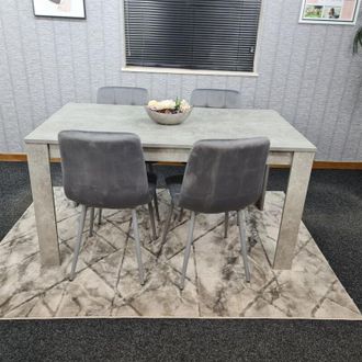 Kosy Koala Kosy Koala - Dining Table and 4 Chairs Stone Grey Effect Wood Table 4 Grey Velvet Chairs Dining Room