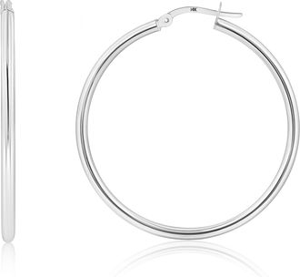 MAX + STONE 14k Yellow or White Gold 2mm Thick Tube Hoop Earrings 12MM to 50MM