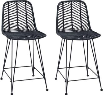 vidaXL Silla De Bar 2 Pcs Negro 44,5 X 54,5 X 97,5 Cm Ratan E Hierro Vidaxl