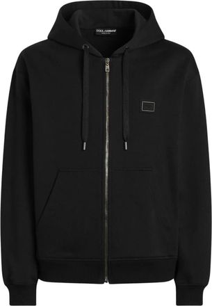 Dolce & Gabbana Logo Plate Katoenen Hoodie - Heren - Vesten met rits - Zwart - 2XL - Katoen - Hoodies & sweatvesten