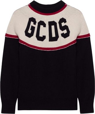 GCDS Stripes Logo Sweater - Heren - Ronde hals truien - Zwart - S - Wol - Truien & Vesten