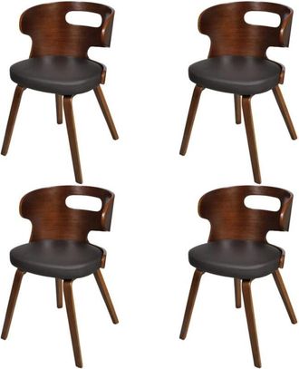 vidaXL Vidaxl - Sillas De Comedor 4 Uds Madera Curvada Cuero Sint&eacute;tico Marr&oacute;n