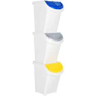 vidaXL Cubos De Basura Apilables Con Tapa 3 Uds Pp Blanco 120 L Vidaxl