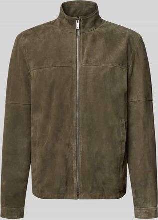 Strellson Regular Fit Lederjacke aus echtem Ziegenvelours Modell JIMMY-S in Oliv, Gr&ouml;&szlig;e 50