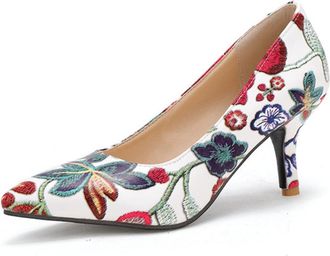 Generic Womens Floral Embroidery Pointed Toe Pumps Slim High Heel Colorful Pattern Refined Upper Cushioned Insole Elegant Structured Silhouette,Blue,7.5 UK