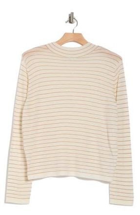 Vince Stripe Mock Neck Wool Blend Sweater in Off White/Vicuna at Nordstrom Rack, Size 3X-Large