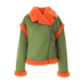 Moschino Light Jackets, female, Green, Size: L Bicolor Biker Teddy