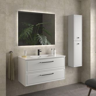 Cygnus Bath Mueble De Ba&ntilde;o Runa 100cm Blanco Mate 2 Cajones Lavabo 1 Poza Porcelana
