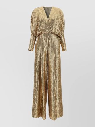 Elie Saab silk sequin wide-leg v-neck long-sleeve jumpsuit