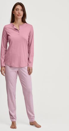 CALIDA Schlafanzug CALIDA Striped Dreams, Damen, Gr. XXS (32/34), lila (lilas), Interlock, Obermaterial: 100% Baumwolle, bequem lang, Rundhals, Homewear-Sets