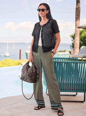 Heine Kurzarmbluse HEINE, Damen, Gr. 34, schwarz, 100% Baumwolle, unifarben, Rundhals, Blusen Kurzarmbluse