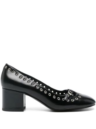 Bibi Lou eyelet-detail block-heel pumps - women - Leather/Calf Leather/Rubber - 37 - Black