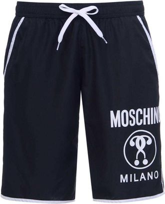 Moschino Heren Milano Logo Lange Badshorts (Zwart/Wit)