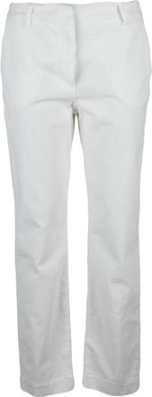 Eleventy Tailored White Cotton Modal Stretch Trousers with Subtle Ribbed Detailing