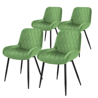 ML Design Ml-design - Set 4 Sedie Da Pranzo Cucina Con Schienale Verde Salvia Poltroncina Da Soggiorno Rivestimento In Velluto Seduta Imbottita Gambe In Metallo