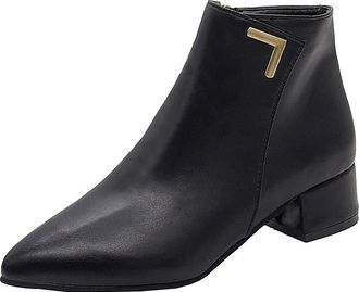 Generic Winter Womens Fashion Pointed Toe Ankle Boots with Medium Heel for Casual Comfort and Stylish Everyday Wear (Black, 5. 5)