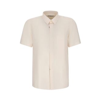 Pantaloni Torino Overhemden, Heren, Wit, M, Stijlvolle gepatchte korte mouw overhemd