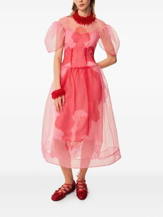 Simone Rocha puff-sleeve sculpted-corset midi dress - Pink