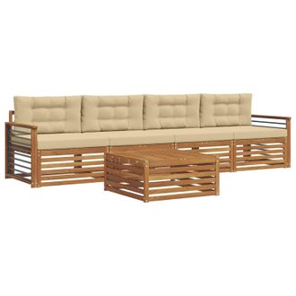 vidaXL Conjunto De Sof&aacute;s De Exterior Con Coj&iacute;n 5 Pcs Natural Y Beige Vidaxl