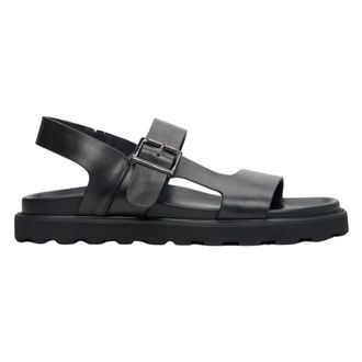 Estro & Luminara Black Leather Sandals with Buckle - male - Estro - Flat Sandals - Black - 11 UK - Shoes