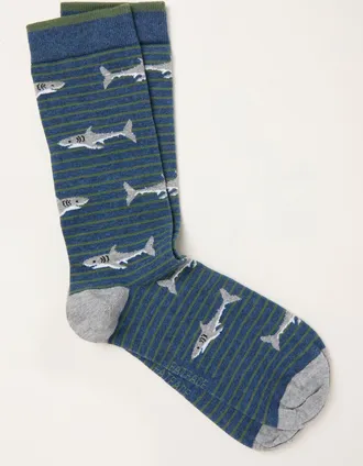 Fat Face FatFace Navy Striped Shark Socks