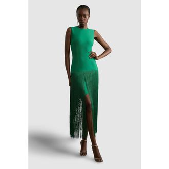 Karen Millen Tassel Hem Knitted Dress in Green at Nordstrom, Size Medium