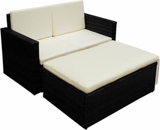 vidaXL Set Muebles De Jard&iacute;n 2 Piezas Y Cojines Rat&aacute;n Sint&eacute;tico Negro Vidaxl