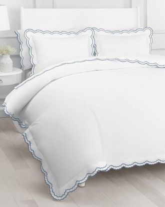 Melange Home 300 Thread Count Percale Cotton Double Scalloped Embroidered Duvet