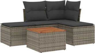 vidaXL Juego De Sof&aacute;s Jard&iacute;n Con Cojines 5 Pzas Rat&aacute;n Sint&eacute;tico Gris Vidaxl