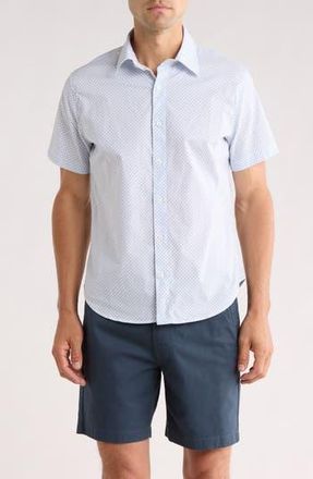 Bonobos Bahia Geometric Slim Fit Short Sleeve Stretch Cotton Button-Up Shirt in White/Blue Micro at Nordstrom Rack, Size Xx-Large